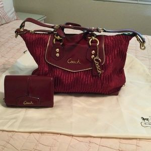 Cranberry Coach Handbag with Matching Wallet